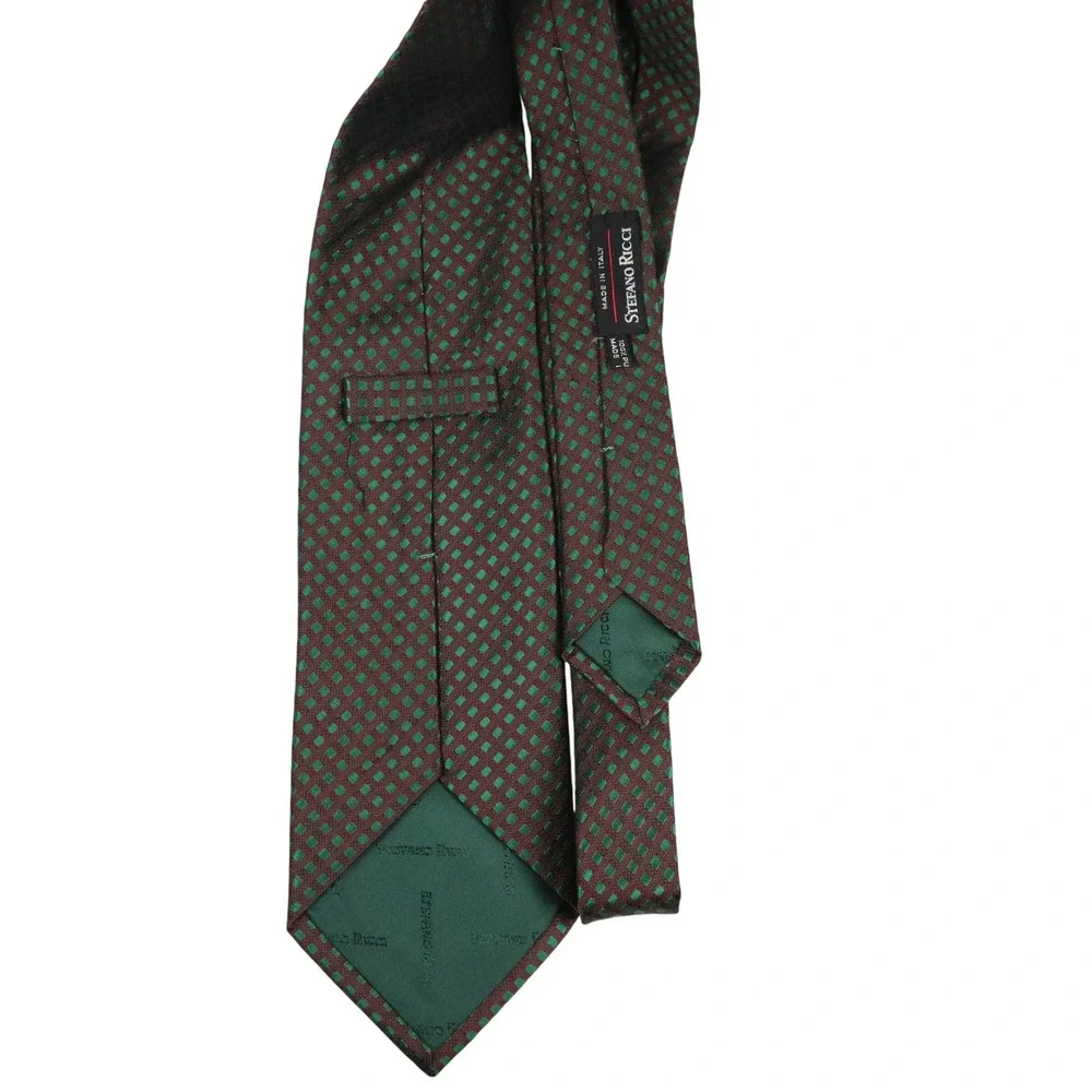 Stefano Ricci Silk Necktie Dark Brown Emerald Green‎ Geometric Square Made Italy